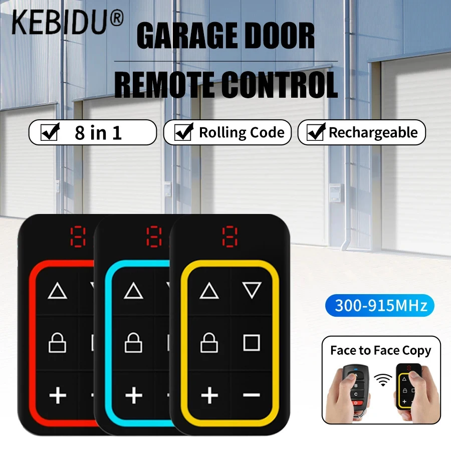 

300-915Mhz Multi-frequency Universal Garage Remote Control Gate Key Duplicator Clone 8 Channels Garage Door Controller 433Mhz