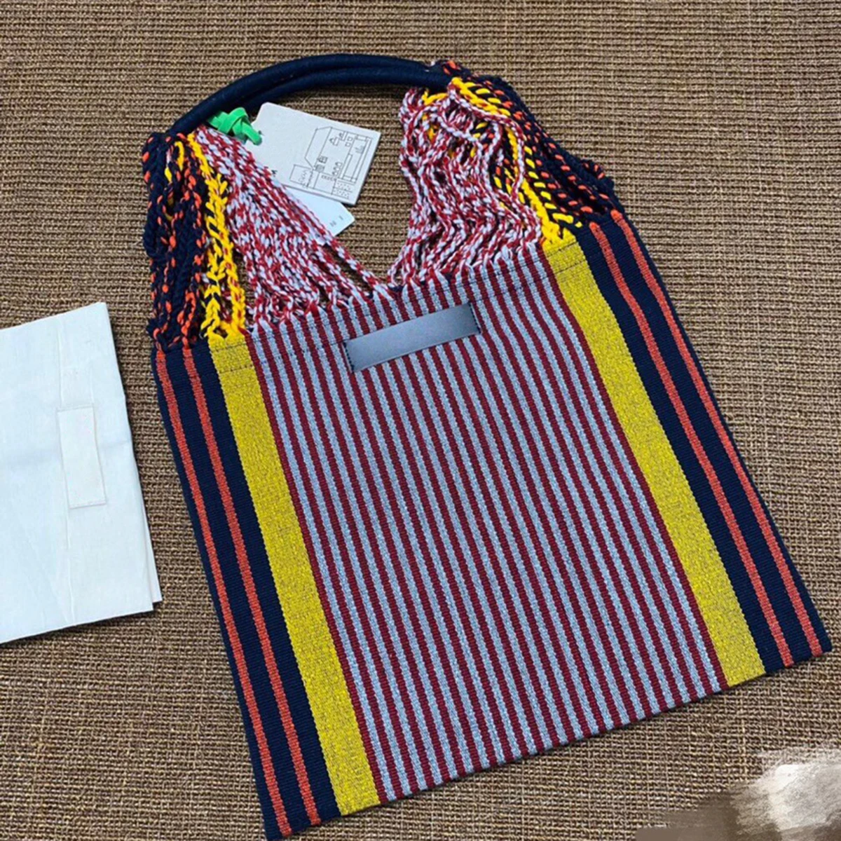 

2025 New Fashion Striped Tote Bag for Women, Handmade Woven Beach Shopping Bag, Large Capacity Straw Bag