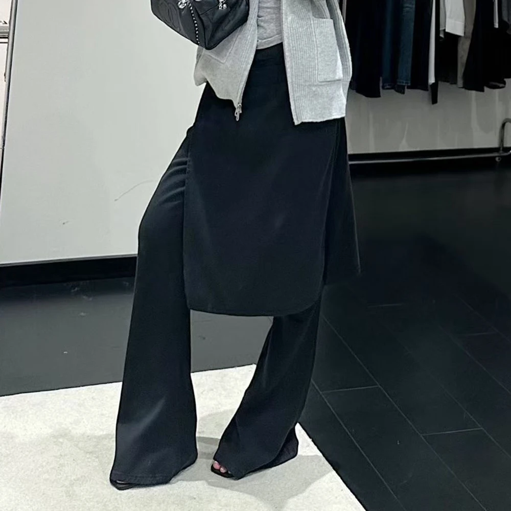 TWOTWINSTYLE Black Spliced Fart Cuttain Trousers Female High Waist Loose Streetwear Design Women's Flare Pants Autumn Fashion