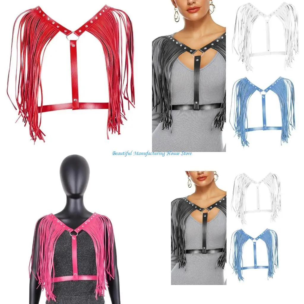E56A Gothic Harness Waist Chain Fringe Punk Grunge Belt for Women Proms Club Party for Jeans Dresses Waist Strap