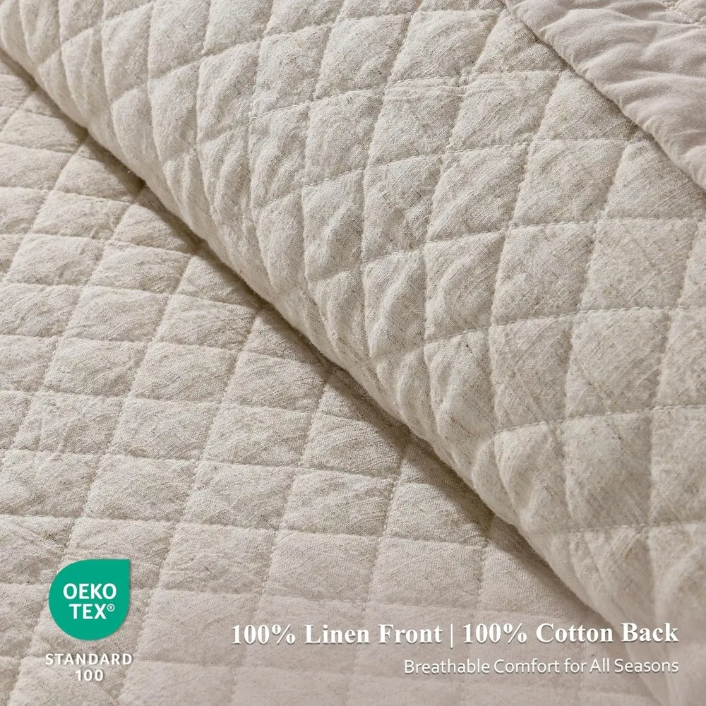 طقم لحاف من القطن والكتان بحجم كينج مع غطاء سرير خفيف الوزن ومغسول مسبقًا #4