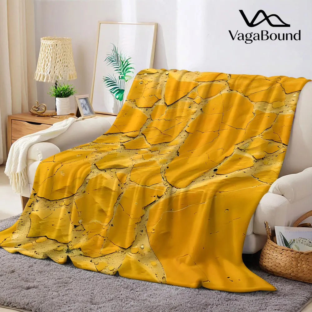 Yellow Crack Rock Texture Flannel Blanket Warm Soft Halloween Christmas Decorative Couch Warm Cozy All-Season Gift