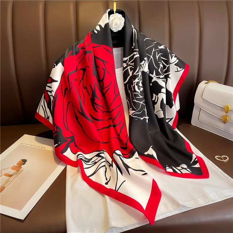 

New Design Luxury 90cm Twill Silk Women Scarf Sunscreen Foulard Shawl Hijab Female Hair Hijab Wraps Neckerchief Bandanda Echarpe