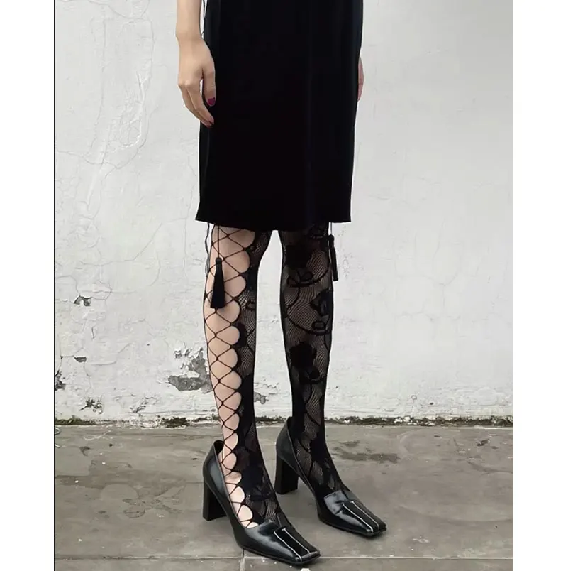 3-color Color Side Hollowed Out Rose Lace Cobweb Texture Sexy Socks Silk Spice Girl Millennial Minority