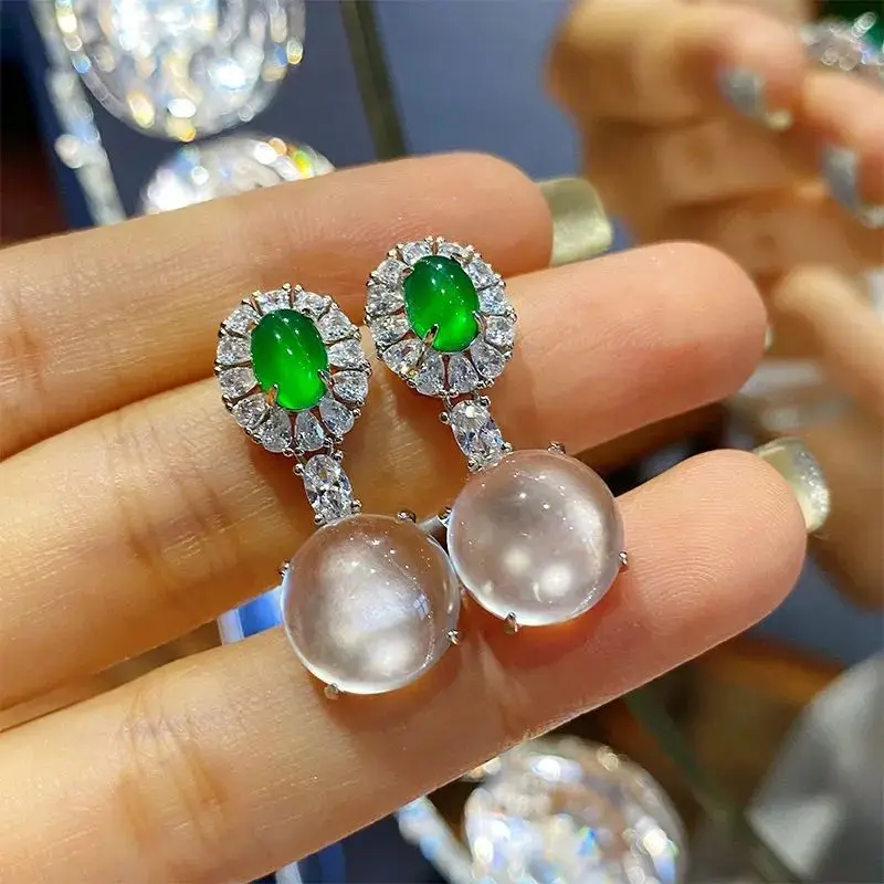 Ice kind of glass, water foam, jade water foam, green chalcedony, chalcedony stud earrings, and earrings are comparable to chalc
