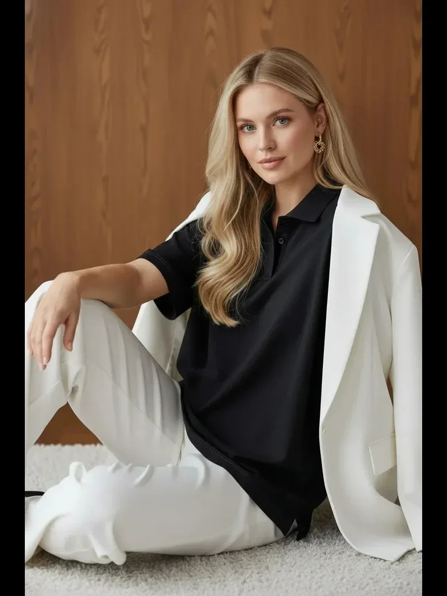 Sommerliche Trend-Poloshirts für Damen, lässiger Stil, atmungsaktive Golfshirts für Herren, Unisex-Streetwear, Oversize-weißes Oberteil – Detail 6