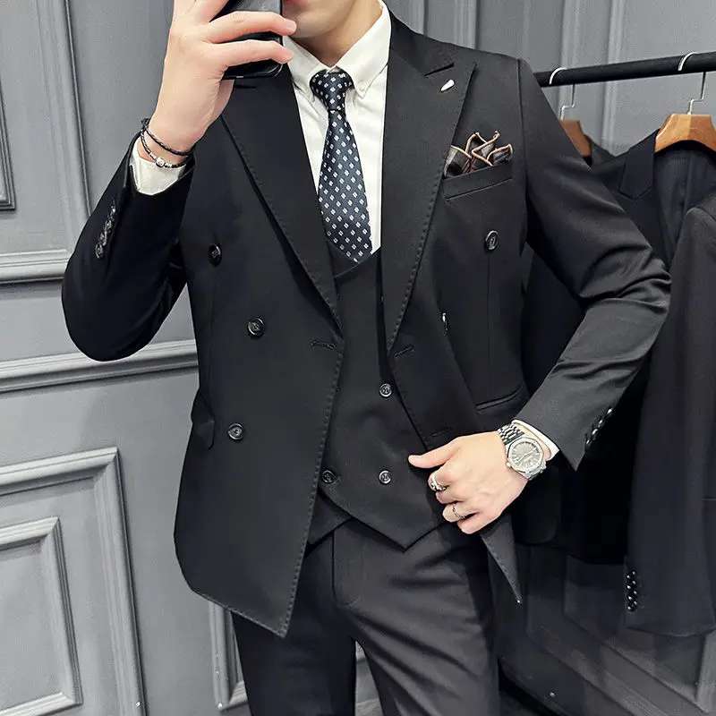 2-A95   High-end suit for men, large size, double-breasted three-piece suit, men\'s forma-end suit, groom\'s handsome business