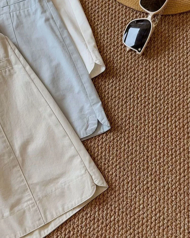 2025 Pantaloncini nuovo stile in cotone lavato Pantaloni a gamba larga a trapezio comodi ed eleganti per l'estate con design a vita alta