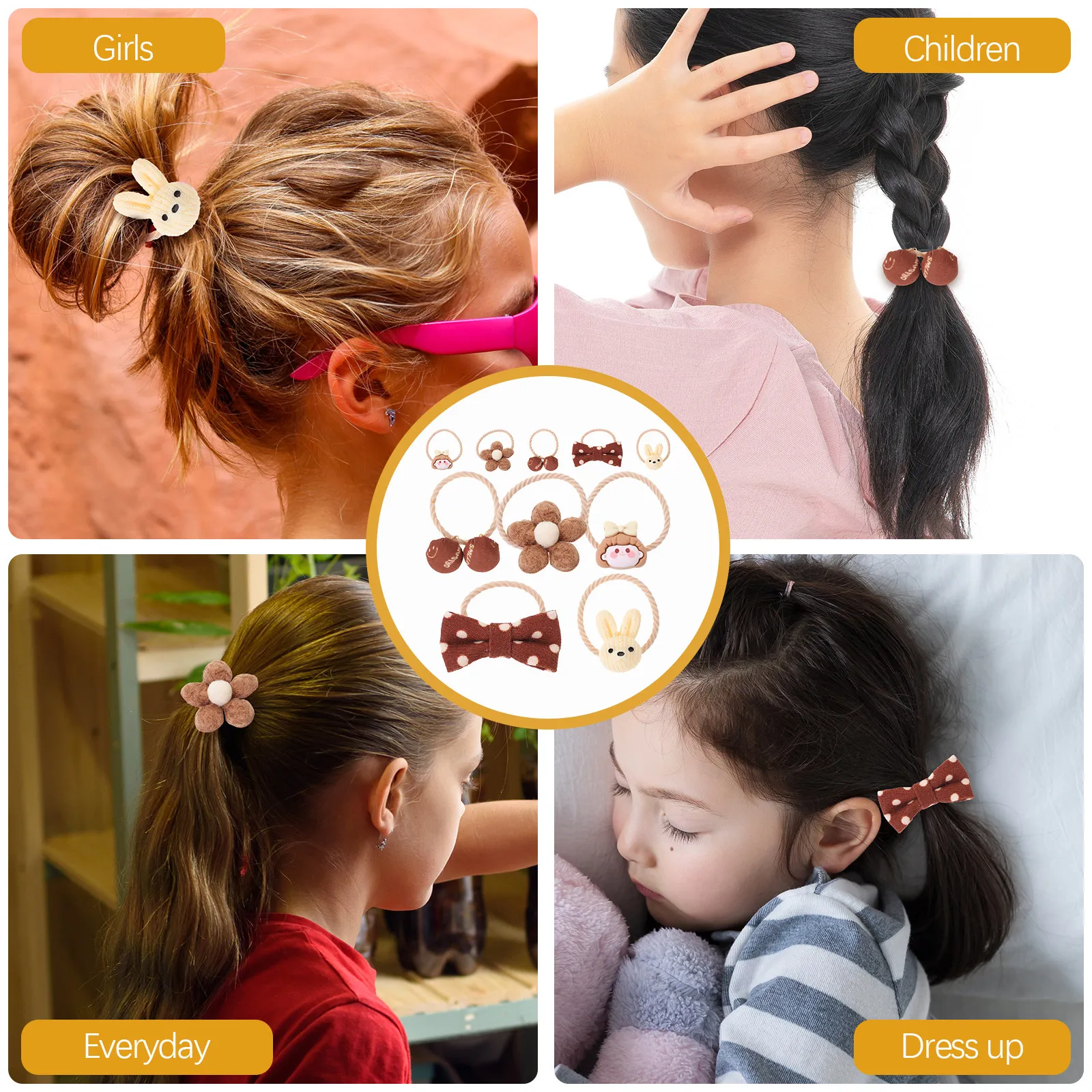 

5Pairs Flower Bow Hair Ties Soft Elastic Ropes Ponytail Holders Cute Hair Accessories for Girls Ponytail Holder