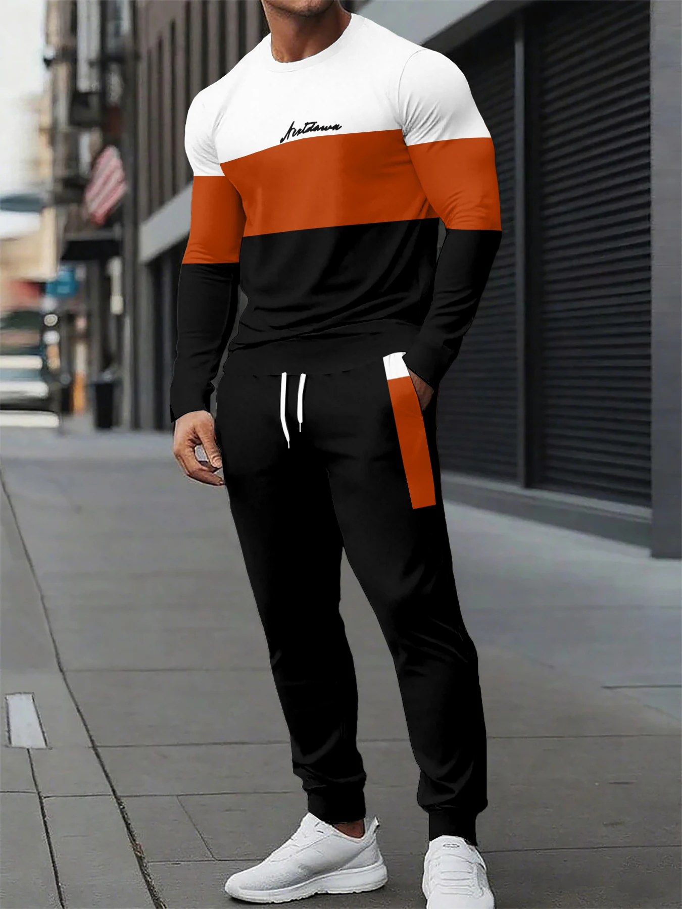 

New Summer Men's Sports Suit Men's Round Neck Splicing Printed Short-sleeved T-shirt Loose Pants Two-piece Set Streetwear