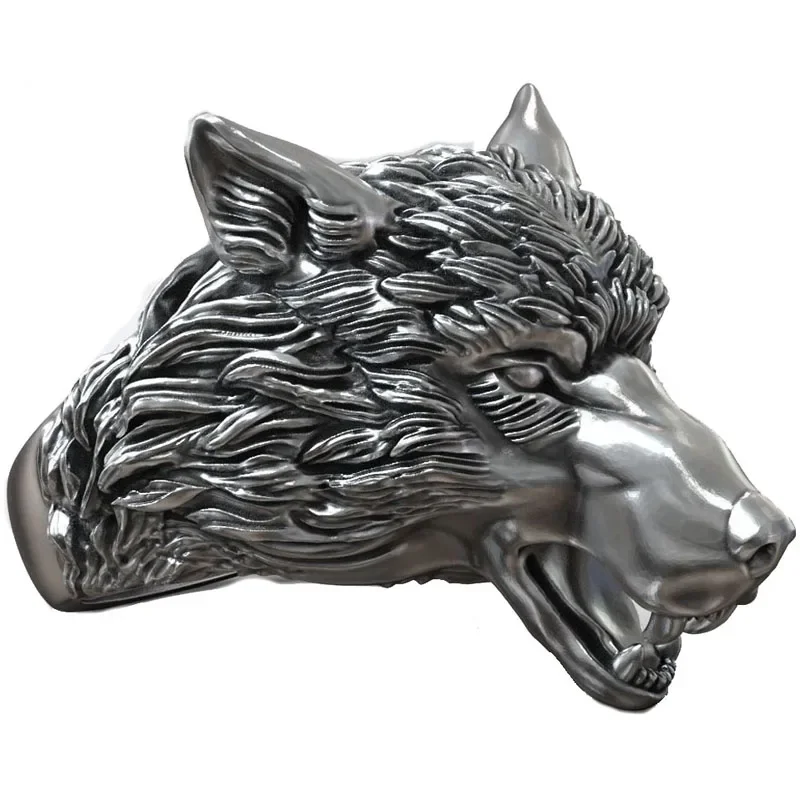 

24-27 3D Big Wolf Head Ring Wild Animal Mens Gold Ring Customized 925 Solid Sterling Silver Black Gold Ring Many Sizes 6-13