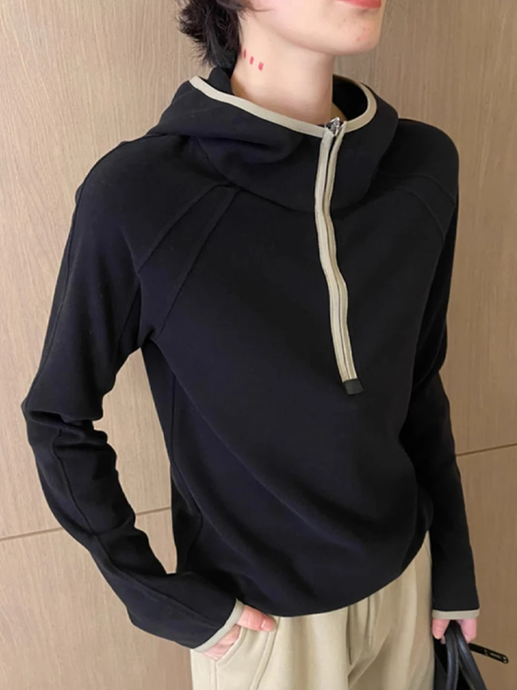Chic Hooded Sweatshirt Women's Fashionable All-Match Half-Zip Design Autumn Winter New Style Elegant Light Maturity Trend