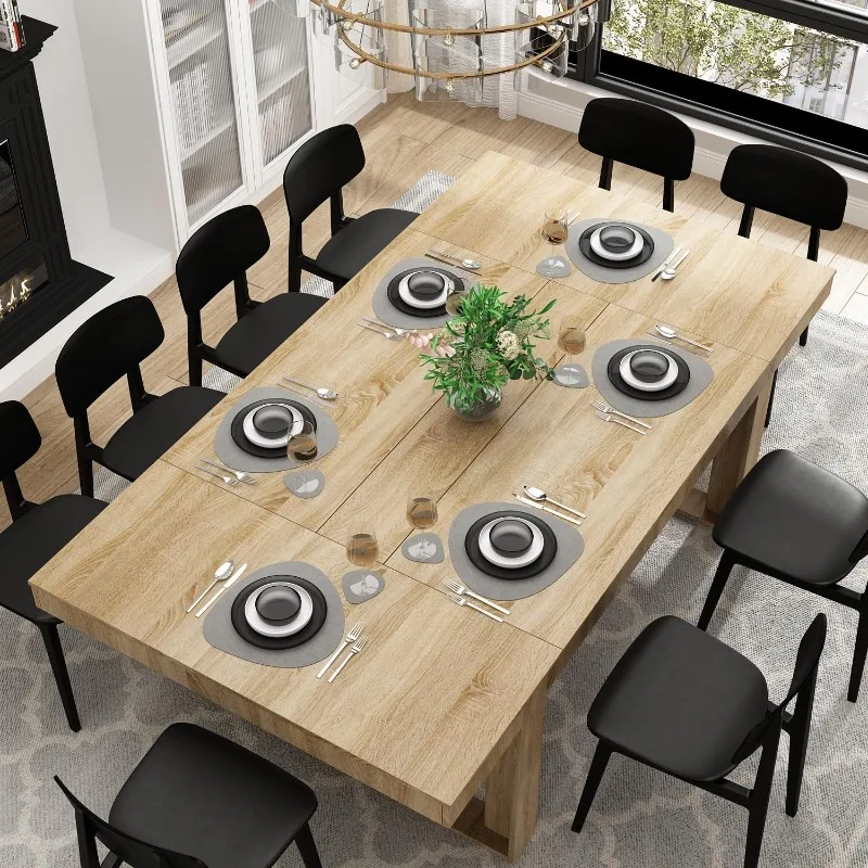 Dining Table for 8-10 People, Rectangular Wooden Kitchen Table with 86.6 