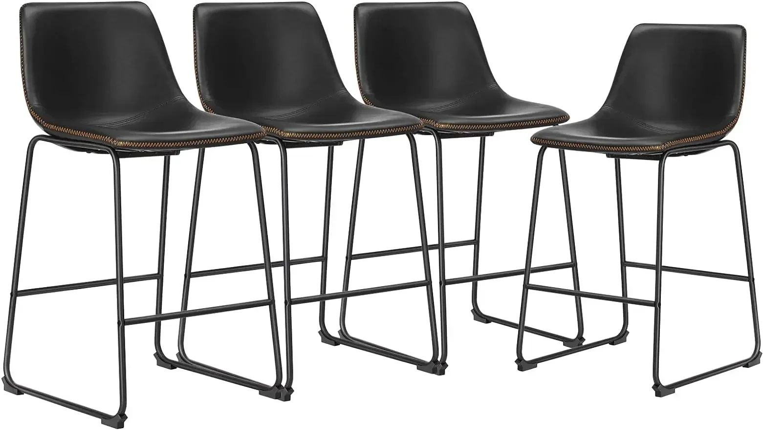 NEW 26 Inch Counter Height Bar Stools Set of 4 Modern Faux Leather High Barstools with Back and Metal Leg Bar Chairs for Kitchen