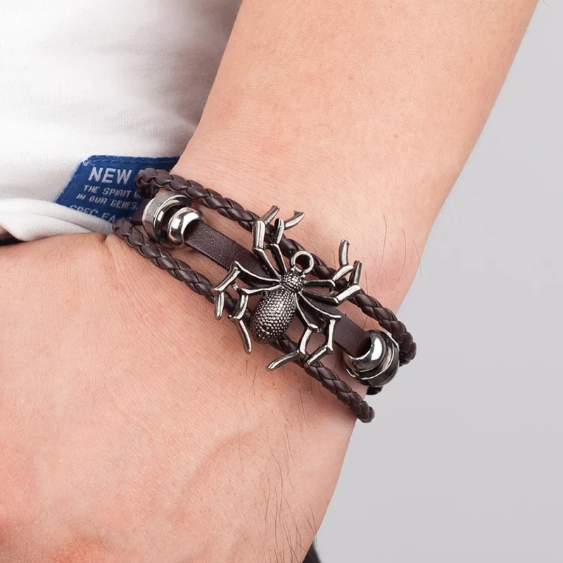 Spinnenarmband, Punk-Schnalle, handgefertigt, gewebtes Herren-Lederarmband, vielseitiges Armband