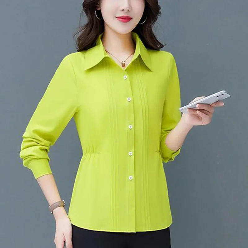 Fashion Solid Color Spliced Loose Folds Shirt Women Clothing 2023 Autumn New Oversized Casual Tops All-match Office Lady Blouse