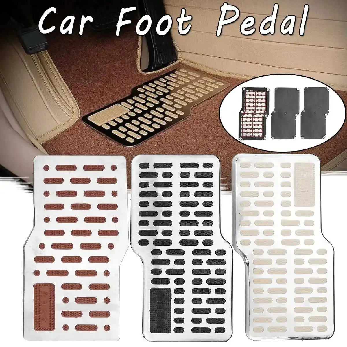 Auto Foot Rest Pedal Plate Floor Carpet Mats Non-slip Stainless Heel Pad For Truck Suv Black Beige Brown Car Accessories