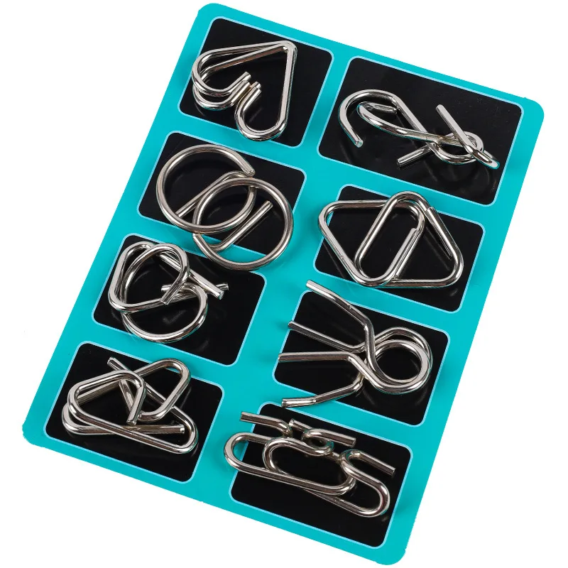 8개 세트 금속 몬테소리 퍼즐 와이어 IQ 두뇌 자극 퍼즐 성인용 인터랙티브 게임 스트레스 해소 교육용 장난감