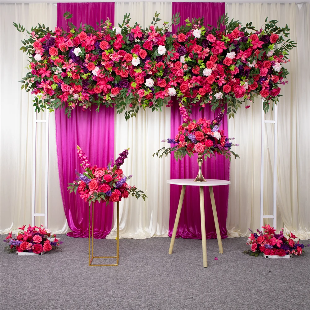 

270x85cm Artificial Flower Row Rose Red Purple Floral Arrangement with Arch for Wedding Backdrop Party Decoration Wish Shopping