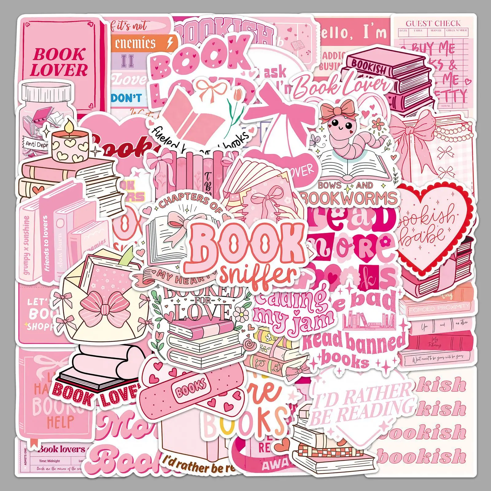 

10/50PCS Romantic Pink Reading Sticker Cartoon Bookish Graffiti Decal Creative DIY Water Cup Stationery Box Luggage Laptop