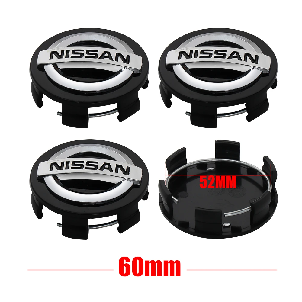 4Pcs 56/60mm Car Wheel Center Hub Cap Badge Tire Rim Covers Accessories For Nissan Qashqai J10 J11 Juke Micra X-Trail Pulsar