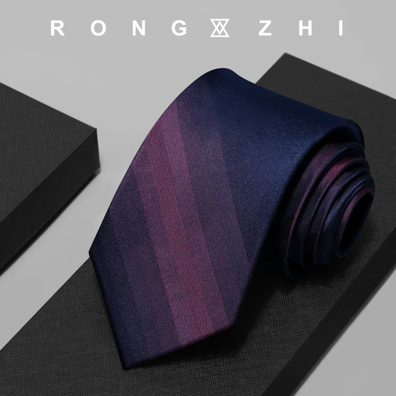 rongzhi-パープル-グラデーション-ストライプ-シルク-ネクタイ-メンズ-フォーマル-ビジネスウェア-幅8cm-おしゃれな英国風