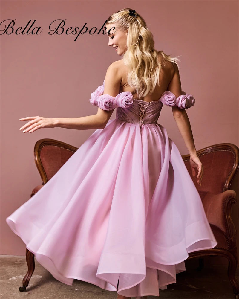 

Elegant Pink Flower Off Shoulder Evening Dresses A Line Wedding Party Dresses Dubai Prom Dress 2025 Graduation Dress Customized