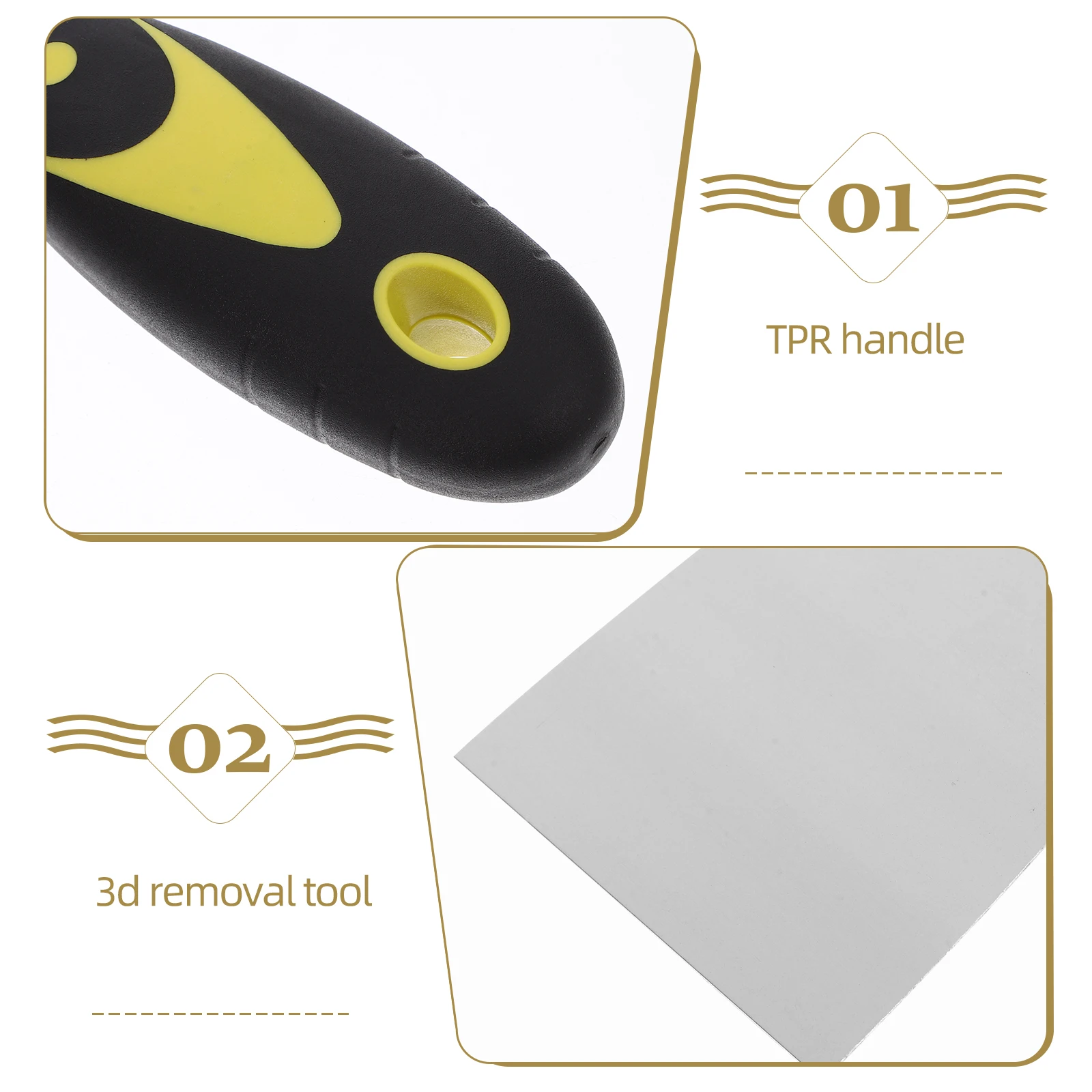 

Multipurpose Stainless Steel Blade TPR Handle Rounded Printer Spatula Removal Tool Scrapper Grout Heat