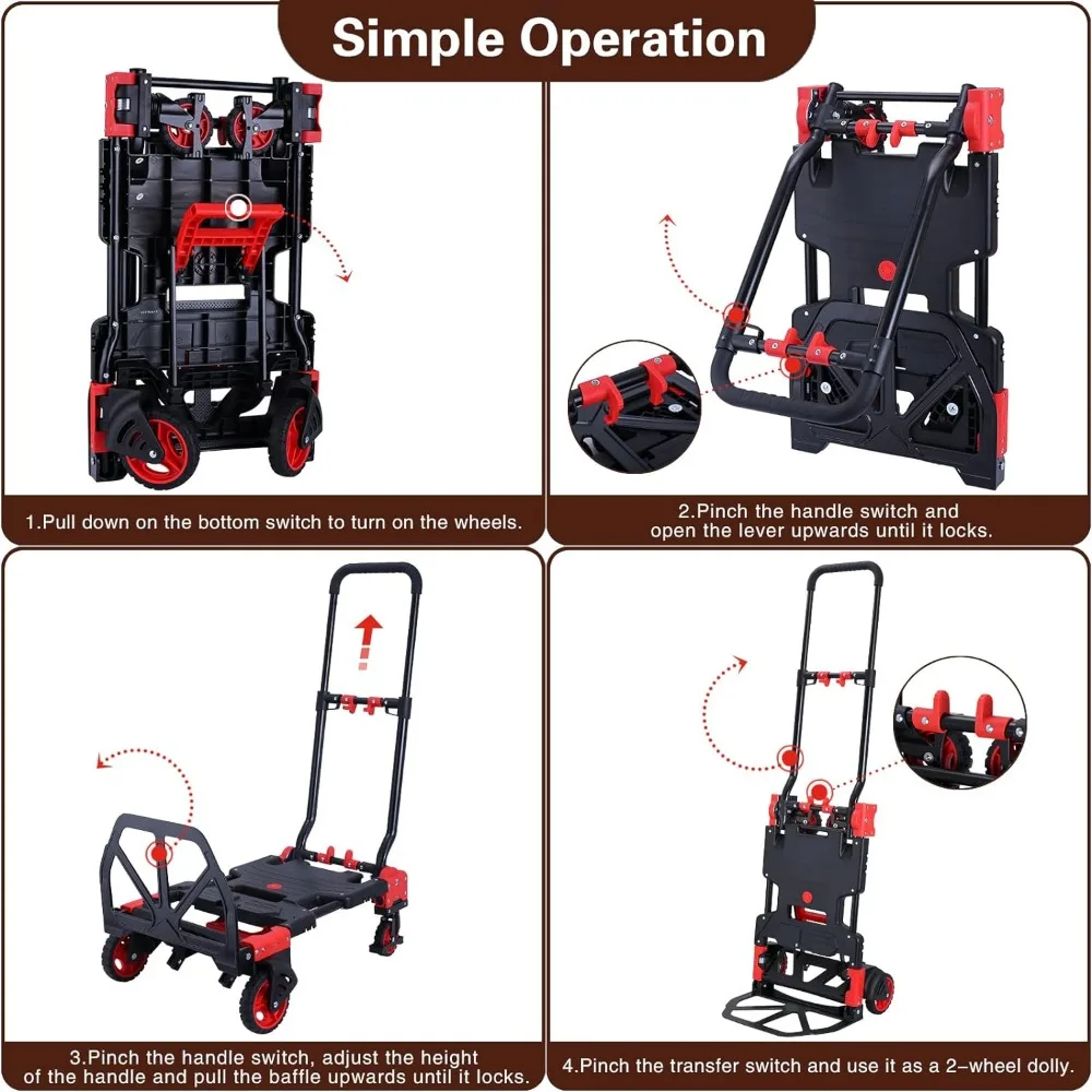 Imagem -05 - Caminhão Dobrável Dolly com Cesta Dobrável Caminhão de Mão com Rodas Handtruck de Capacidade de 330lbs em 1