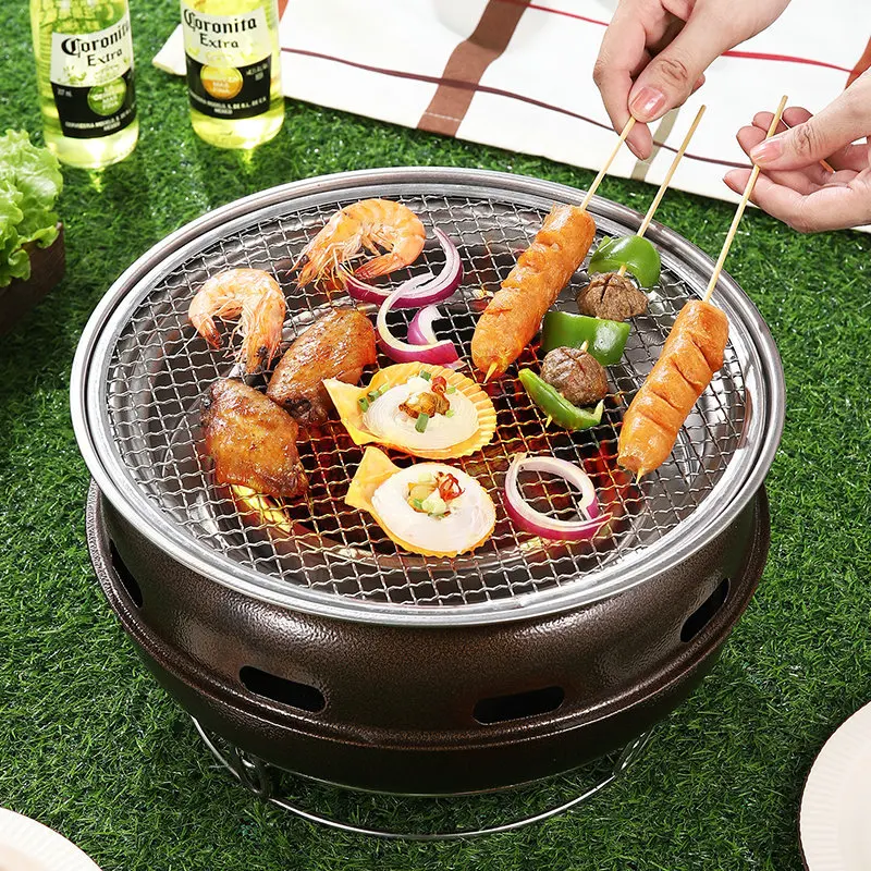 Zewnętrzny przenośny Grill Grill węglowy Grill ze stali nierdzewnej handlowy koreański okrągły Grill węglowy