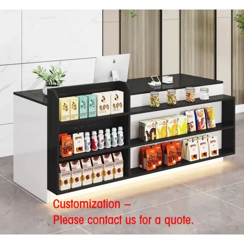 

custom.Best Selling Modern Minimalist Luxury Checkout Counter Modern Cosmetic Stores Wood Cashier Table Supermarket Rack