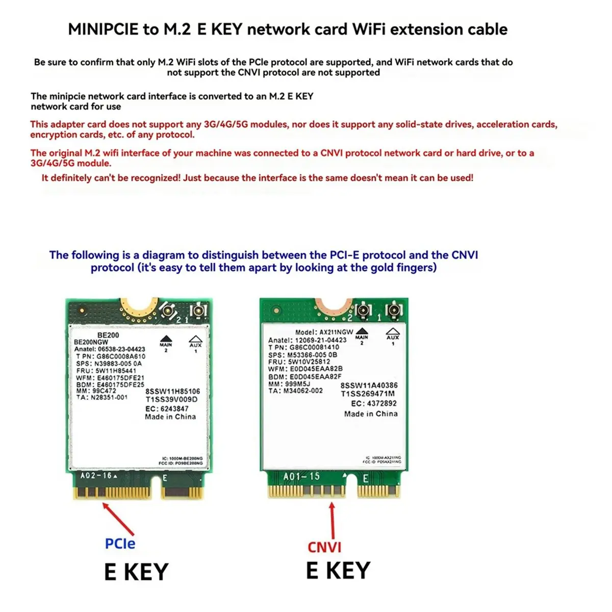 NEW FACTORY~NGFF M.2 Key E Interface to Mini PCI-E Adapter Card Extension Cable with FPC Cable for Wifi Bluetooth Module