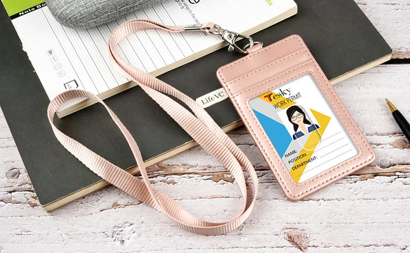 

Multi-Slot ID Card Holder PU Leather Badge Holder for Work School Vertical Card Access Control Card Protector Case