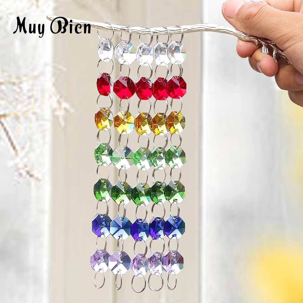 5 Strands Glass Crystal Beads Chain Garland Hanging Chandelier Parts Chakra Octagon Bead Curtain Prism Wedding Centerpiece Decor