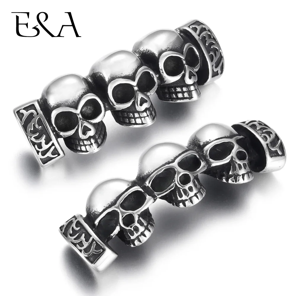 Stainless Steel Three Skull Connectors Extended Curved Connect 12*6mm Leather for DIY Bracelet Findings Jewelry Making Supplies