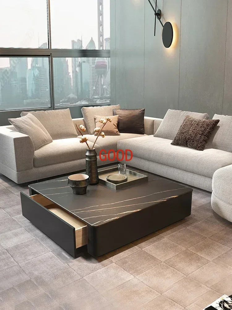 Stone Plate Coffee Table Simple Modern Living Room Home Marble Square