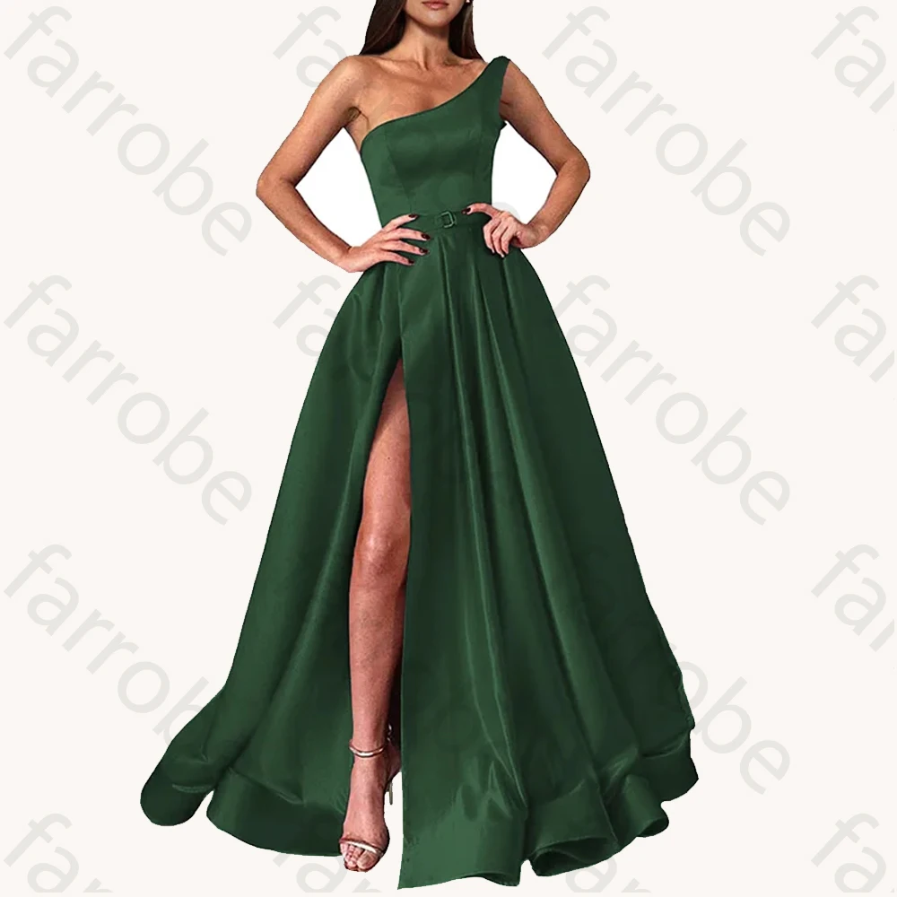 

Customized Elegant Prom Dresses One Shoulder High Split A Line Evening Long Dress Exquisite High Quality Party Gowns for Women