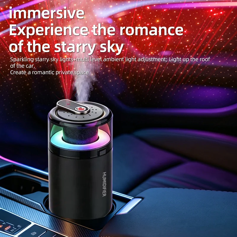 Starry Sky Car Humidifier Aroma Diffuser, Portable Mini Atomization Air Freshener with RGB Ambient Light for Vehicle Home Office