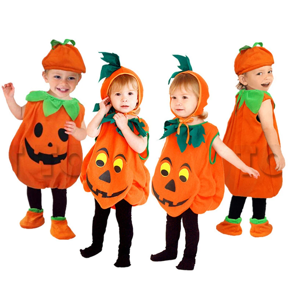 Girls Boys Pumpkin Costume With Hat Kids Halloween Cosplay Costume Children Cosplay Stage Performance Party Clothing image 2