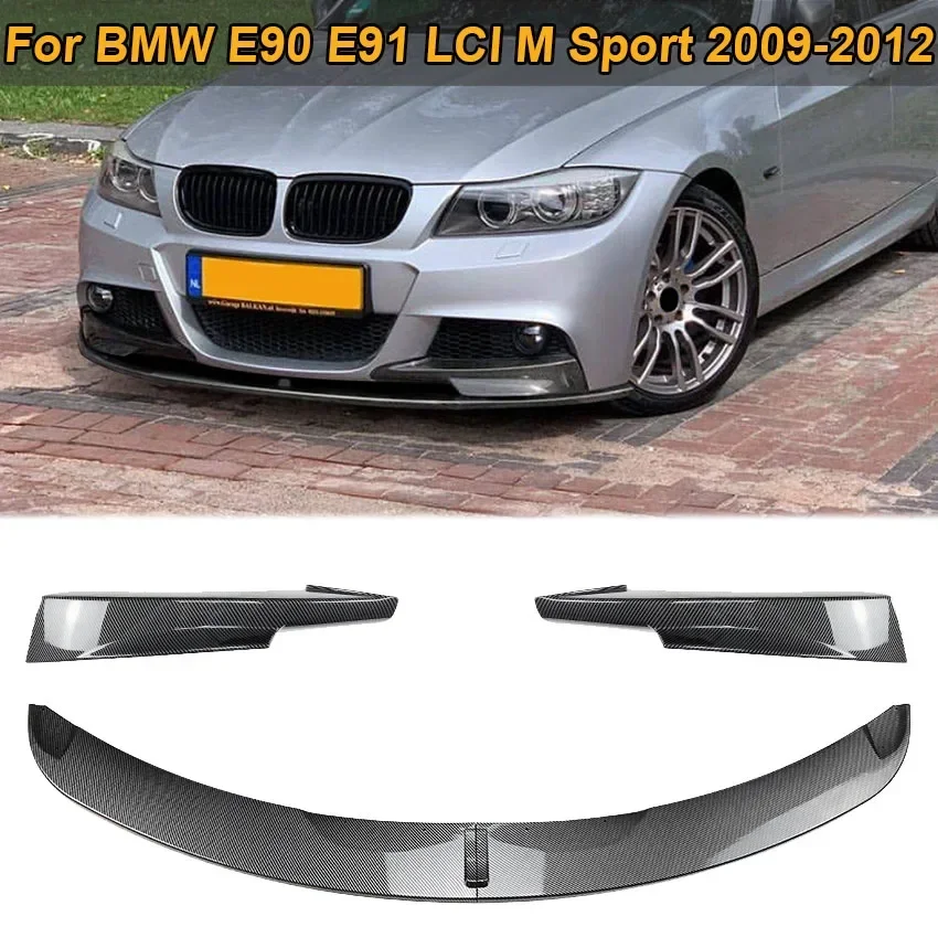 

For BMW 3 Series E90 E91 LCI Facelift M Sport 2009-2012 Front Bumper Lip + Side Spoiler Splitter Canards Cover Car Accessories