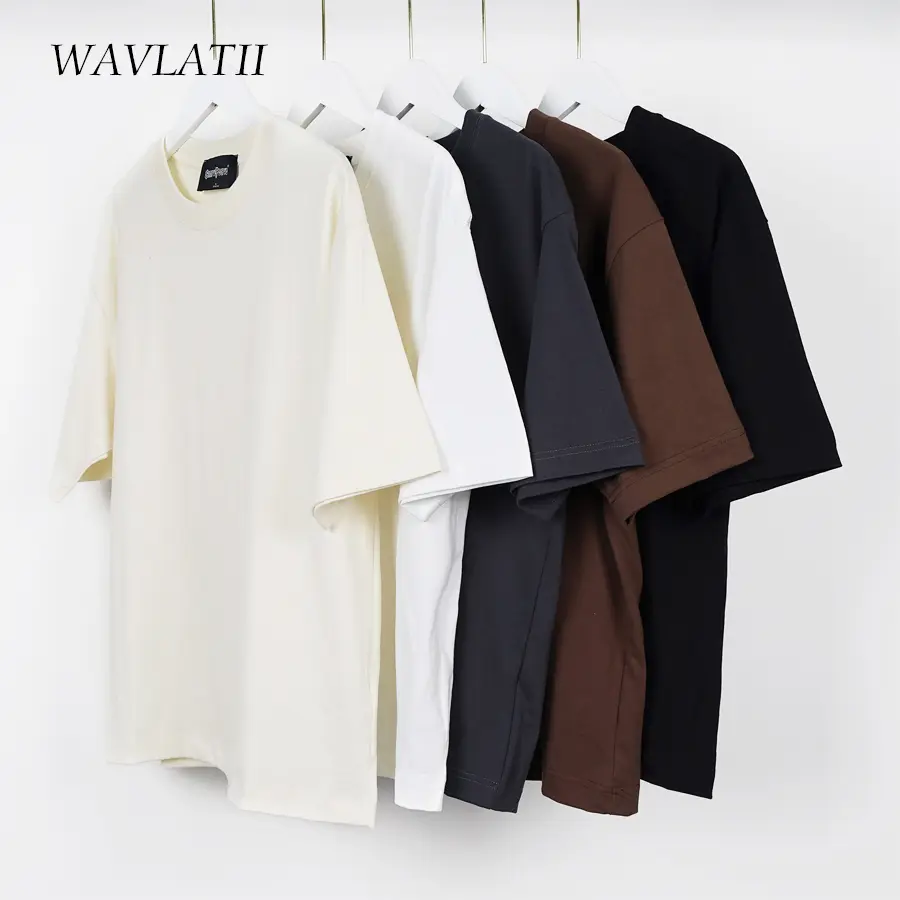 Wavlatii camisetas de verão de grandes dimensões para mulheres homens marrom casual feminino coreano streetwear camisetas unissex básico sólido jovem legal topos