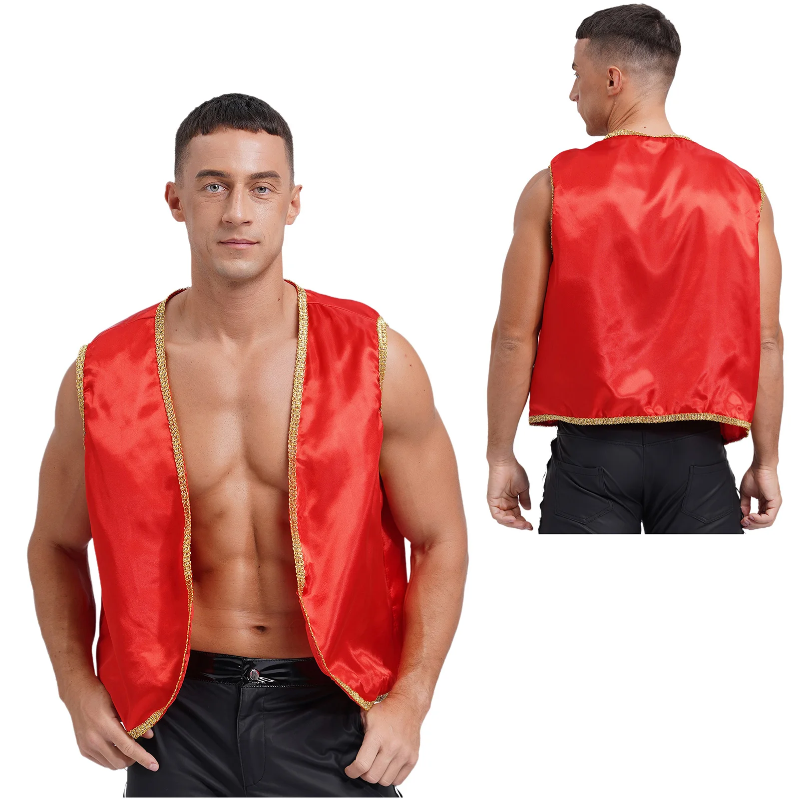 Arabische Prins Vest Mannen Aladdin Kostuum Glanzend Vlek Vest Indiase Arabische Cosplay Tops voor Halloween Party Carnaval Dancewear