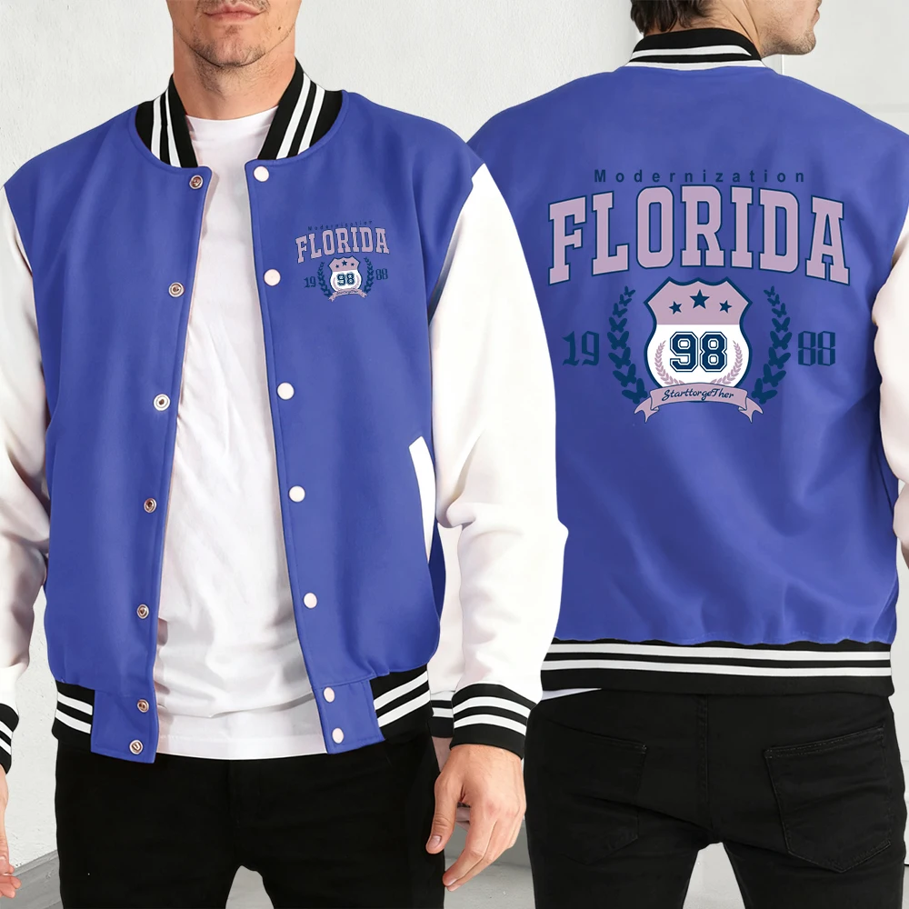 

Florida Modernization Print Baseball Jersey Man'S Basics Oversized Menswear Loose Fashion Tops Autumn Comfortable Jacket