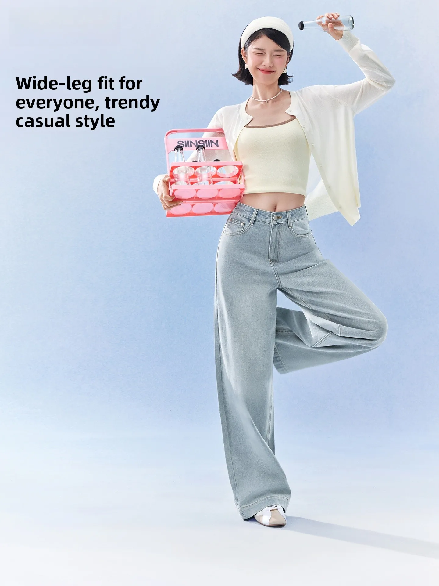 

SIINSIIN Wide Leg Jeans Women's Straight Cut Slimming Pants Spring 2026 New Style Natural Waist Cotton Polyester Blend