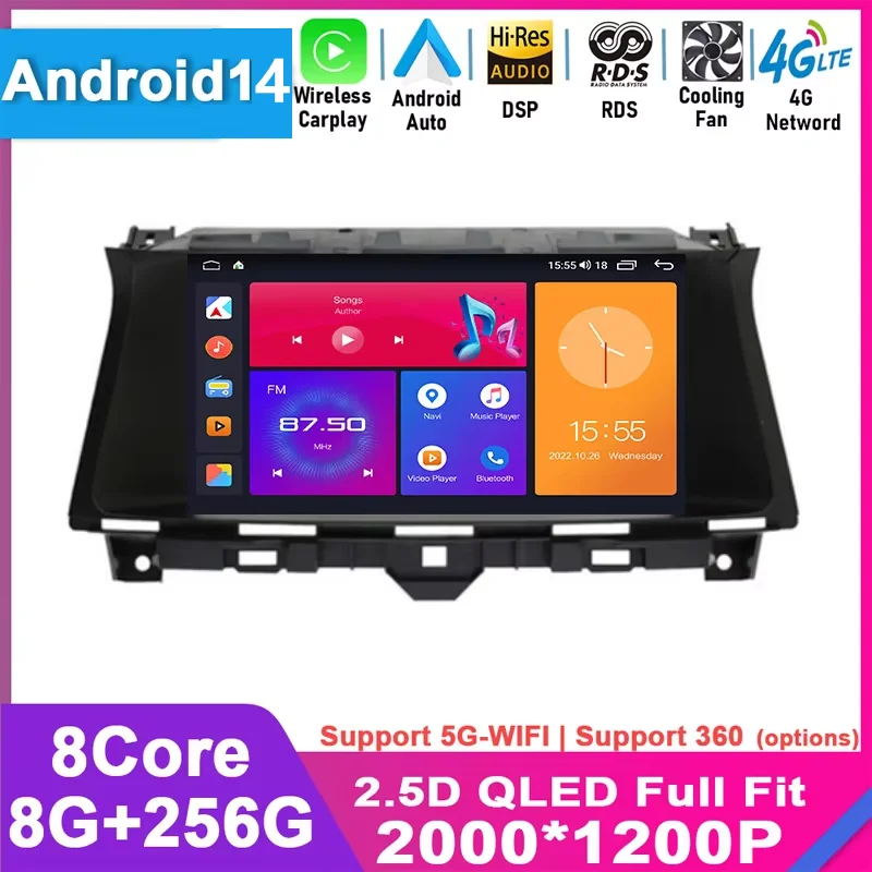 For Honda Accord 8 Crosstour 2008 - 2012 Android 14 Car Radio Multimedia Dvd Player Stereo Carplay Auto Recorder GPS Navigation