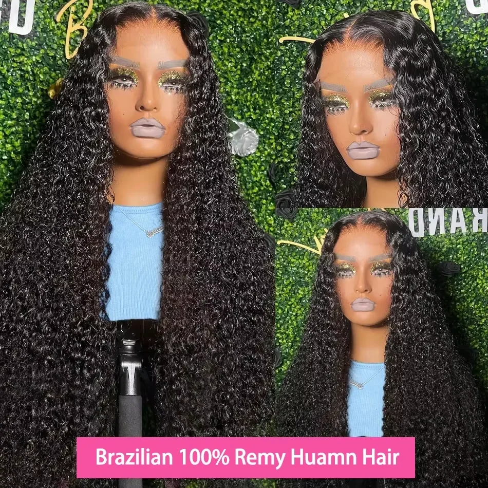 40インチ ディープウェーブ カール人毛ウィッグ 200%密度 13x4 13x6 HDストレートレースフロント人毛ウィッグ ブラック ブラジル人毛ウィッグ 女性用