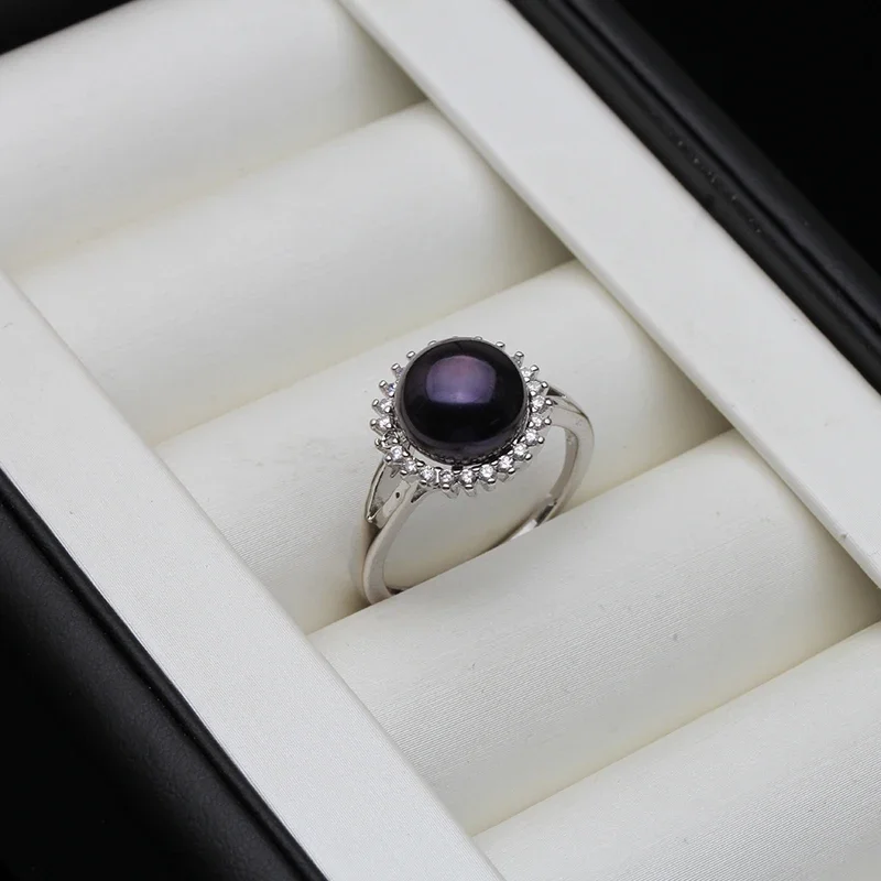 Real Natural Freshwater Pearl Ring Woman,925 Sterling Silver Pearl Rings For Women Weddings Gift High Guality White Black view 2