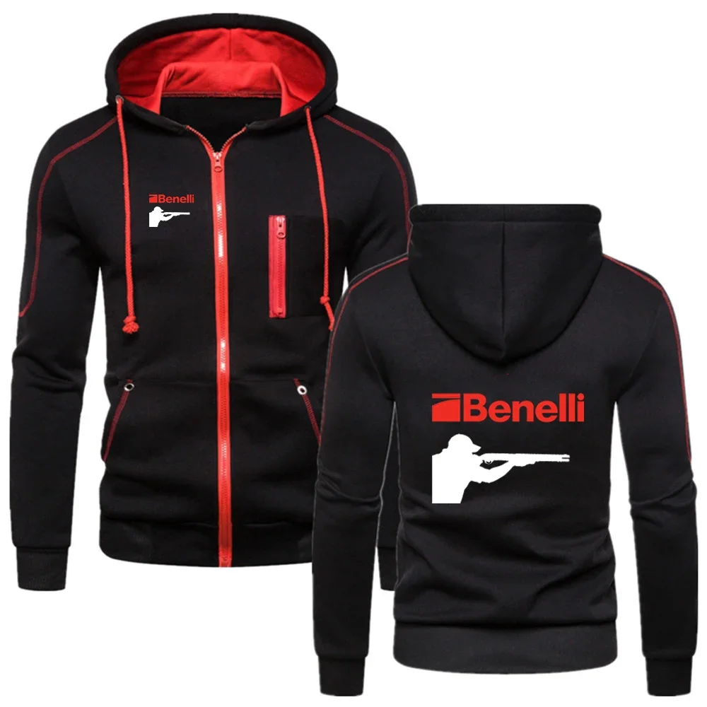 BENELLI Gun Firearms Logo 2024 Men New Fashion Print Solid Color Zipper Hooded Long Sleeve Comfortable Casual Popular Hoodie Top