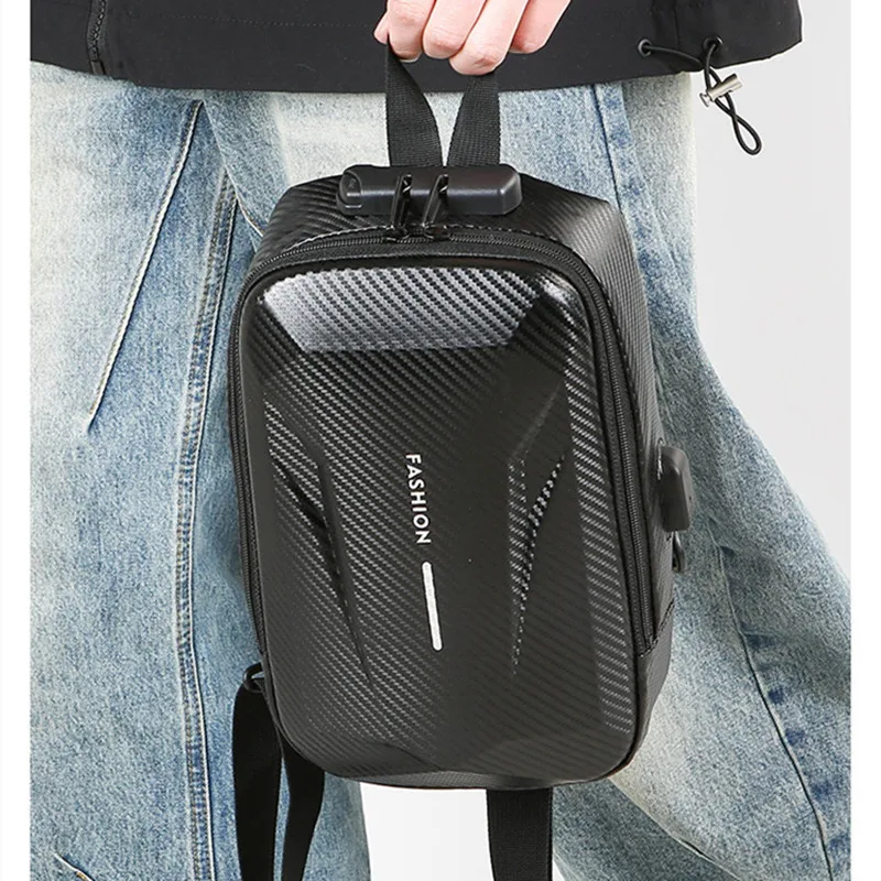 

USB Hard Shell Men's Chest Bag Casual Travel Crossbody Bag Commuter Anti-theft Backpack Fashion Trend Motorcycle Shoulder Bag
