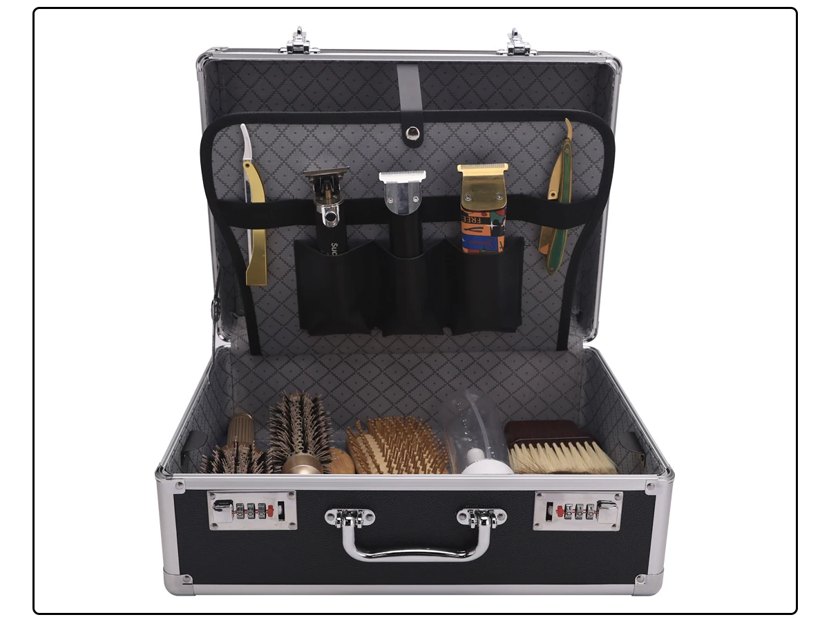 Sliver Aluminum Tool Storage Box Password Lock Portable Suitcase Professional Hairdressing Large Capacity Salon Carrying Box